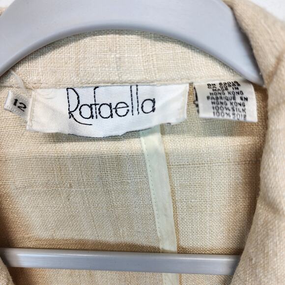 Vtg Rafaella Slub Woven Blazer Jacket Size 12 Cream 100% Silk Neutral Coastal - Picture 7 of 11